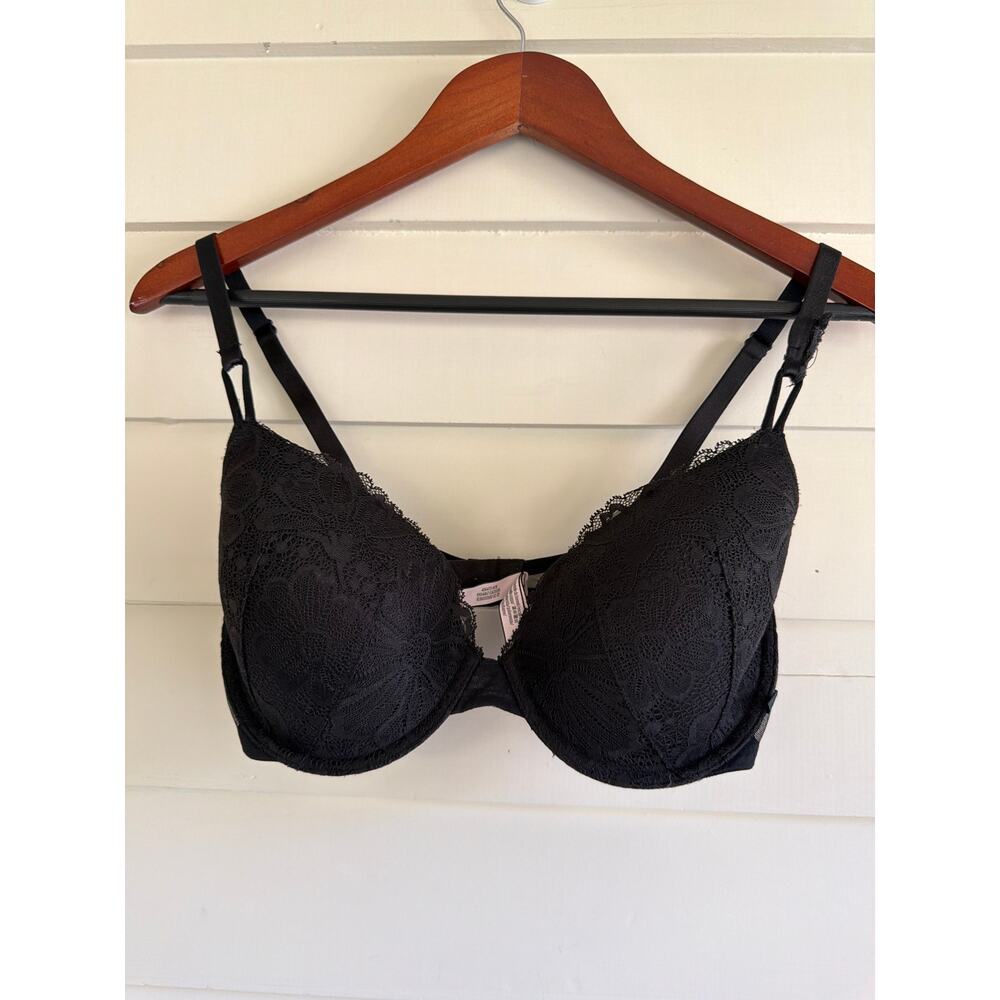 Victoria’s Secret Black Lace Lined Demi Bra 34DD Sexy Sophisticated Underwire